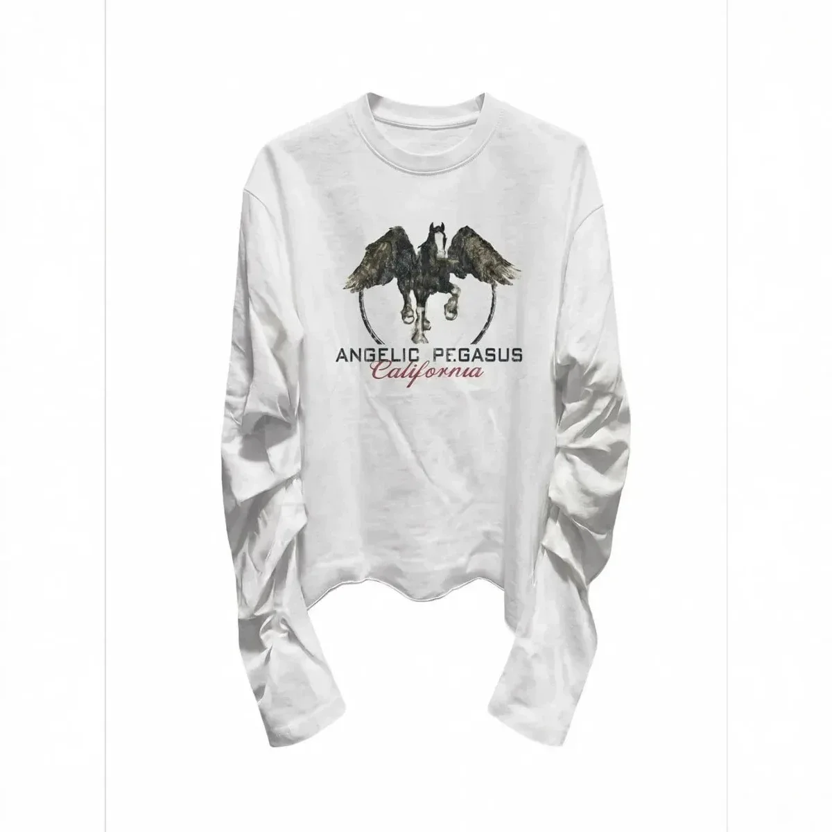 new Retro Y2K Long Sleeve T‑Shirt Men Women 100% Cotton Oversized Tee Pegasus Horse California Print Loose Casual Streetwear Top