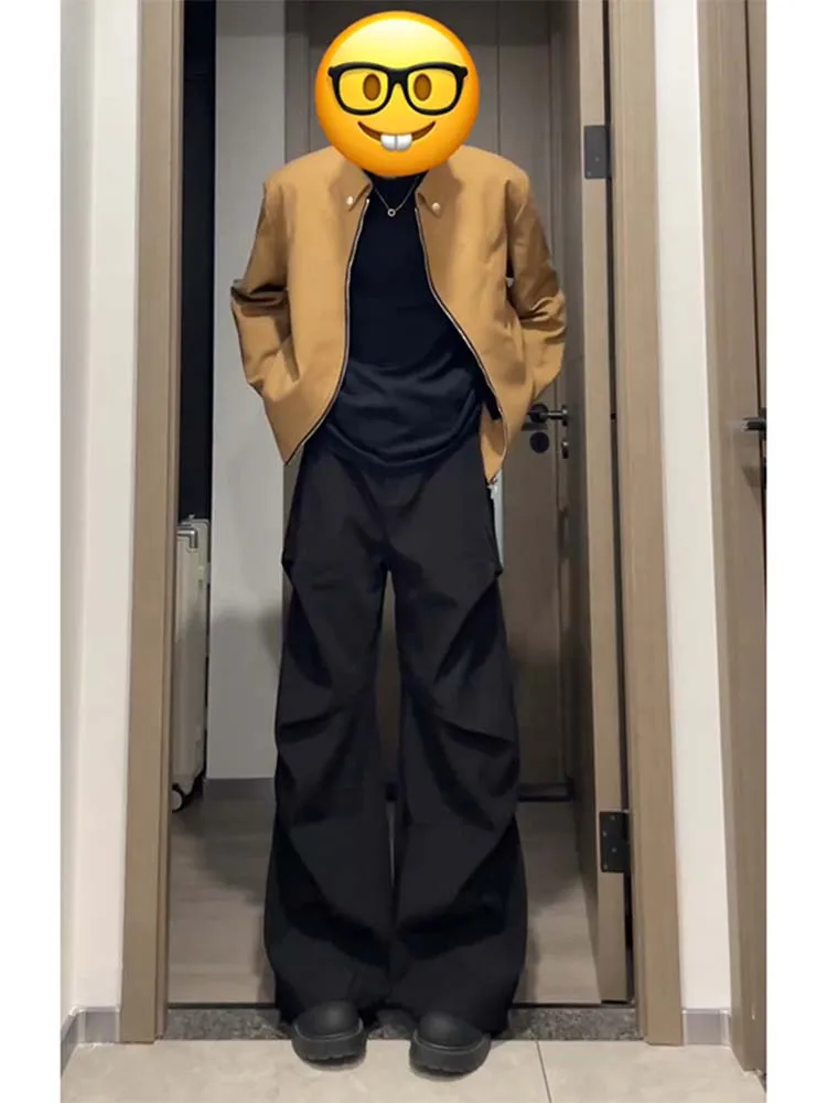 

Men's Folded Wide Leg Pants Loose Fit Casual Trousers CleanFit Straight Leg Jeans Youthful Energy Sle All Season Wear