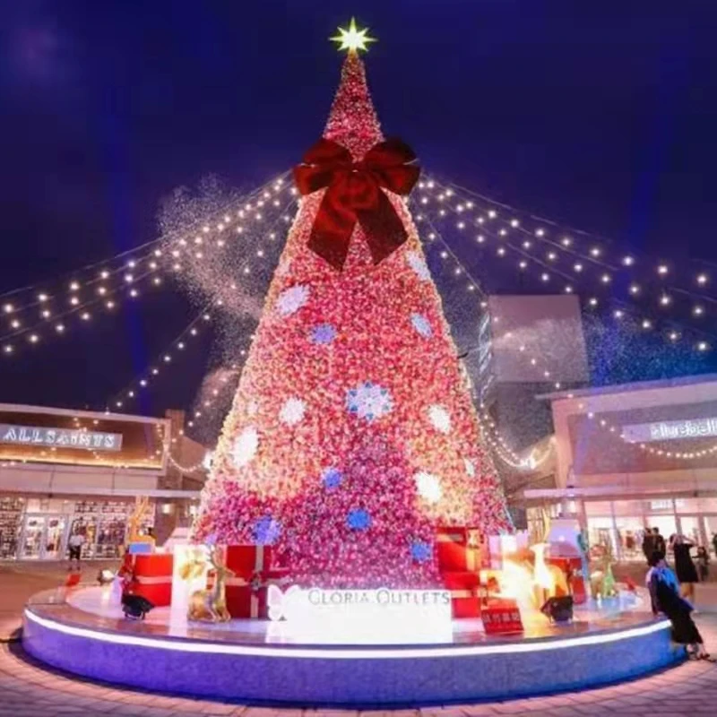 

he-Wholesale 10m 20m Giant Outdoor Commercial LED Light Changeable Snowing Lighting Musical PVC Christmas Tree Upside Frandwell！