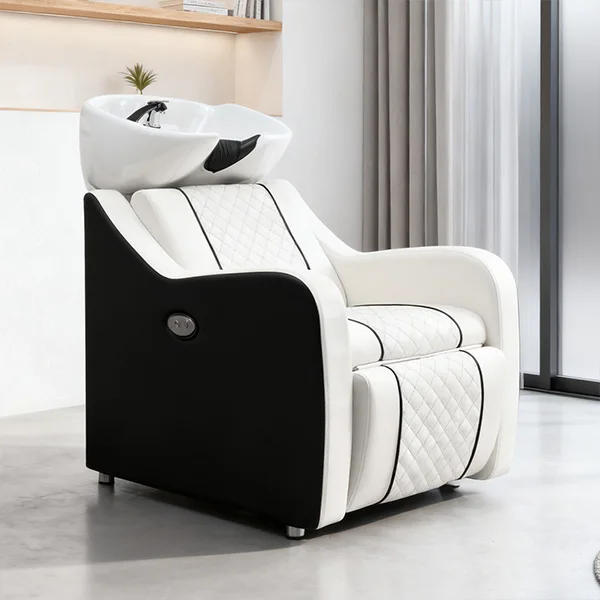 High-End Modern Synthetic Leather Shampoo Chair & Bed With Ceramic Basin-Durable Eco-Friendly Salon Furniture For Barbershop