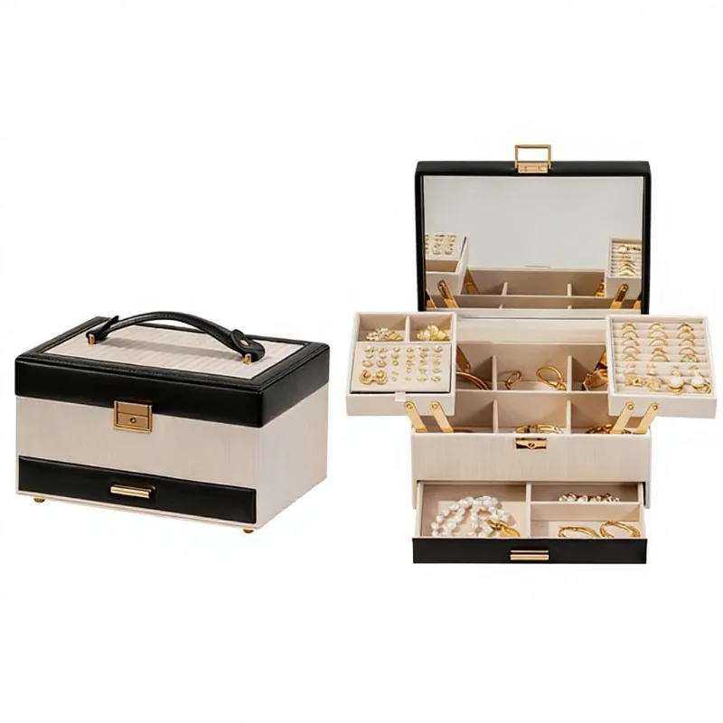 High Quality Multifunctional Jewelry Storage Box for Rings Necklaces Bracelets Earrings Cortex Material Made in China