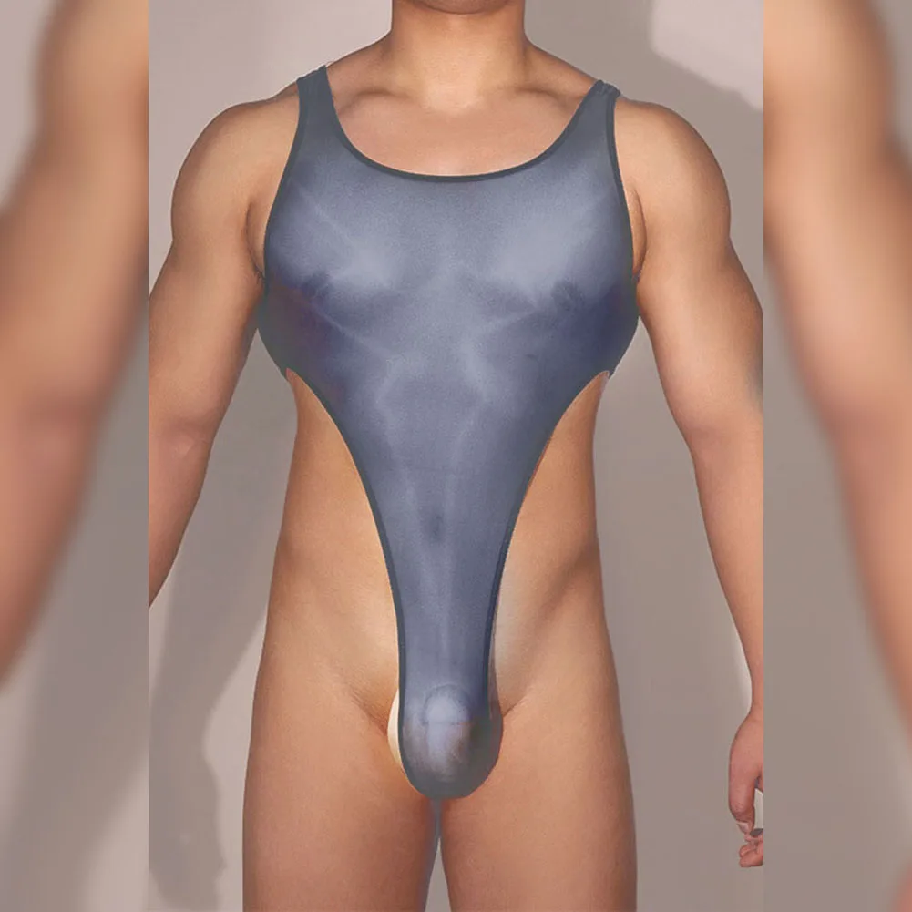Swimwear Jumpsuit Lingerie Bodysuit Home Party Backless Fitness Glossy High Elastic Shiny Sleeveless Male Comfy