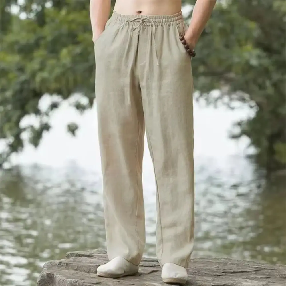 

New men's oversized cotton and linen pants for spring and summer 2026, loose and breathable, solid color linen pants, casual str