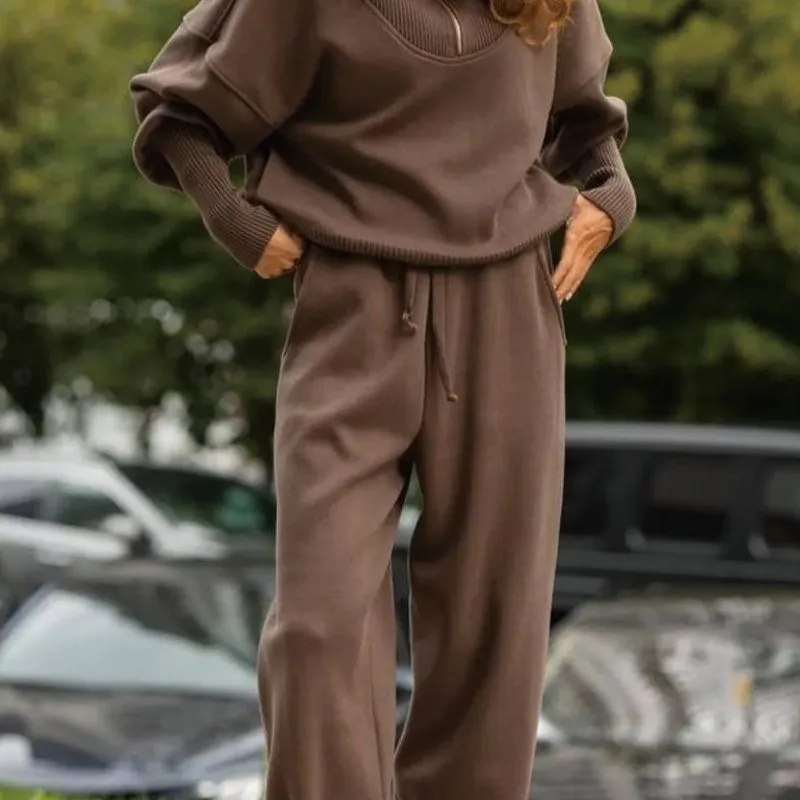 Komplet: bluza z kapturem na zamek i spodnie ze sznurkiem, jednolity kolor, modny damski zestaw dwuczęściowy na jesień i zimę, styl casual, Conjuntos De Pantalones