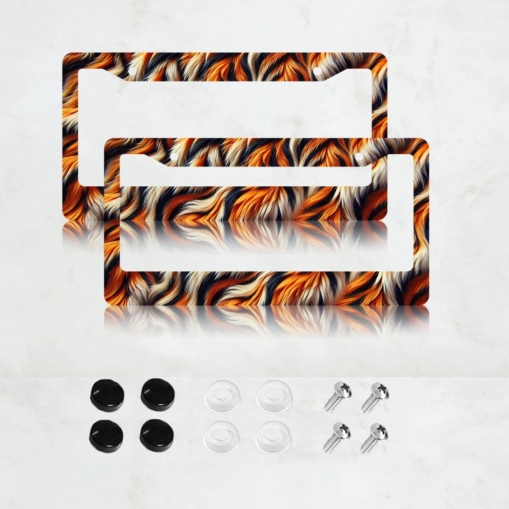 

2 шт. рамки для номерных знаков с изображением тигра, забавные рамки для номерных знаков с тигровыми полосами, алюминиевые, стандартный размер США 6 x 12 дюймов