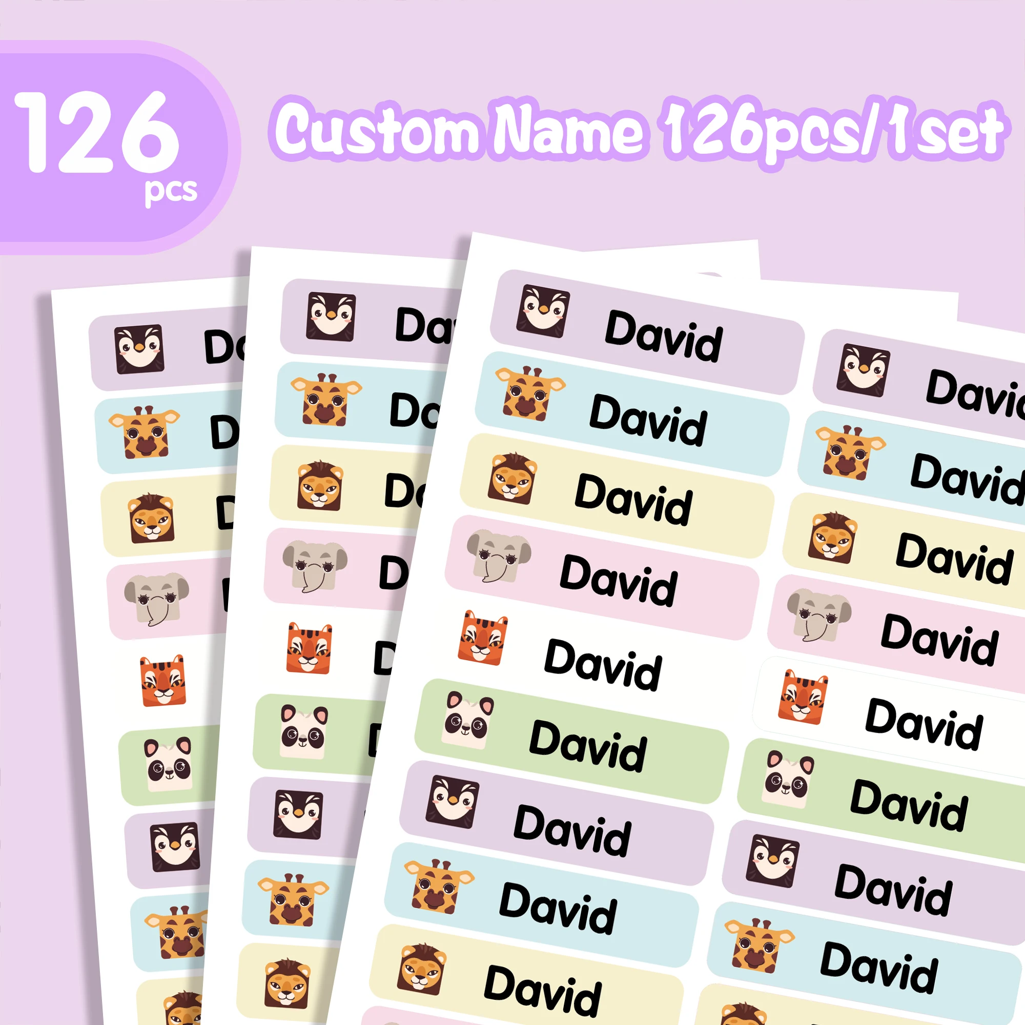 42/84/126/168pcs animals Personalized Bottom Stickers Name Tag Customizable Label Customizable Patches School Supplies