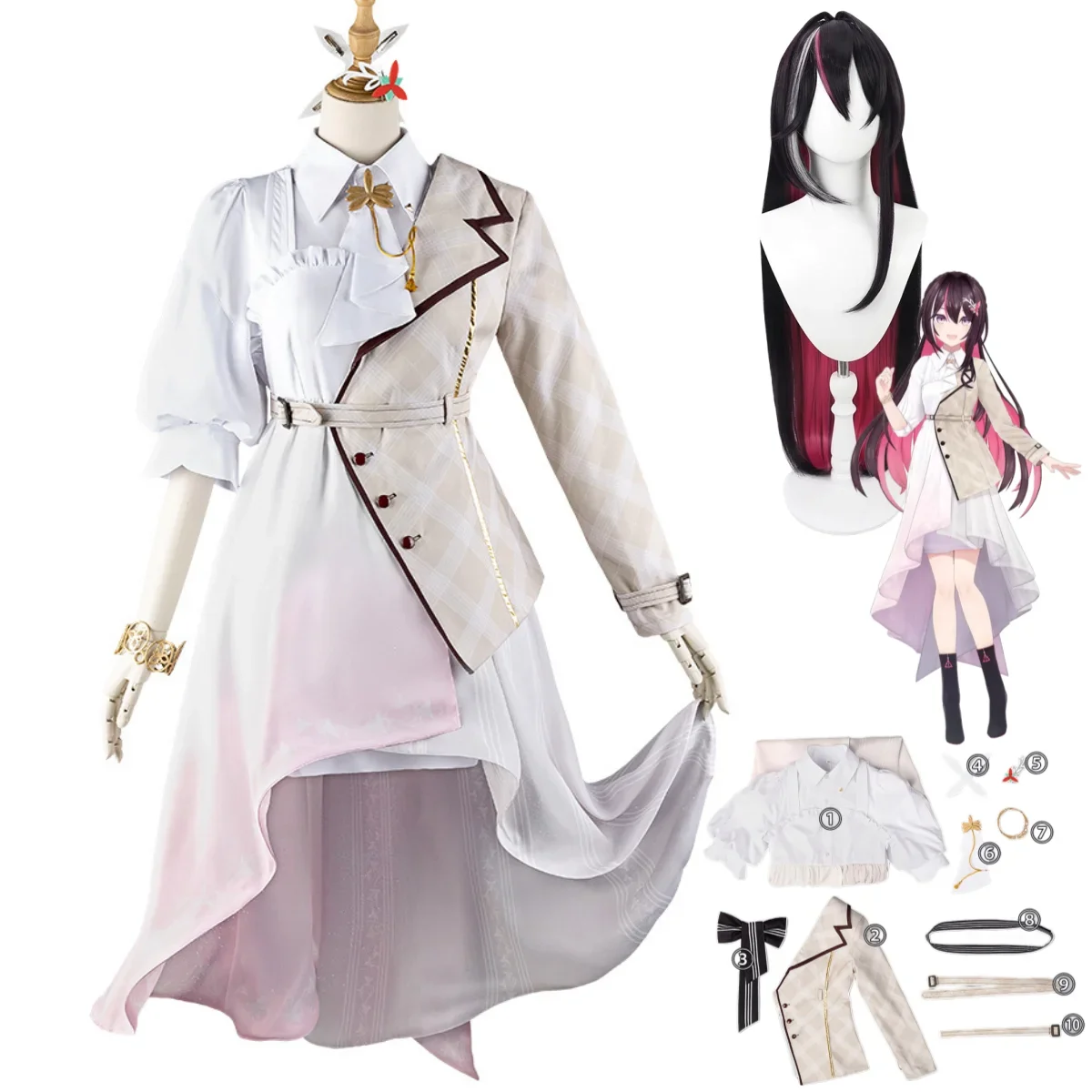 Anime Hololive Virtual YouTuber AZKi Costume Cosplay SorAZShotgun Polvere Parrucca Abito Uniforme Donna Sexy Vestito di Carnevale di Halloween