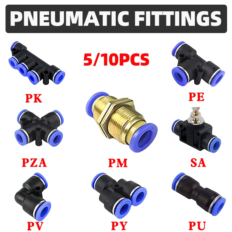 5/10PCS Pneumatic Fittings Quick Connector Air Tube Connectors Plastic PU PY PE PV PM SA 4mm 6mm 8mm 10mm 12mm Air Hose Fitting