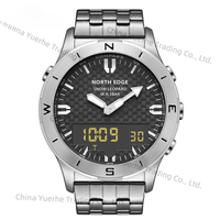 NORTH EDGE Men's Snow Leopard Digital Sport Watch For Steel Band Waterproof 50M Altimeter Barometer Compass Wristwatch