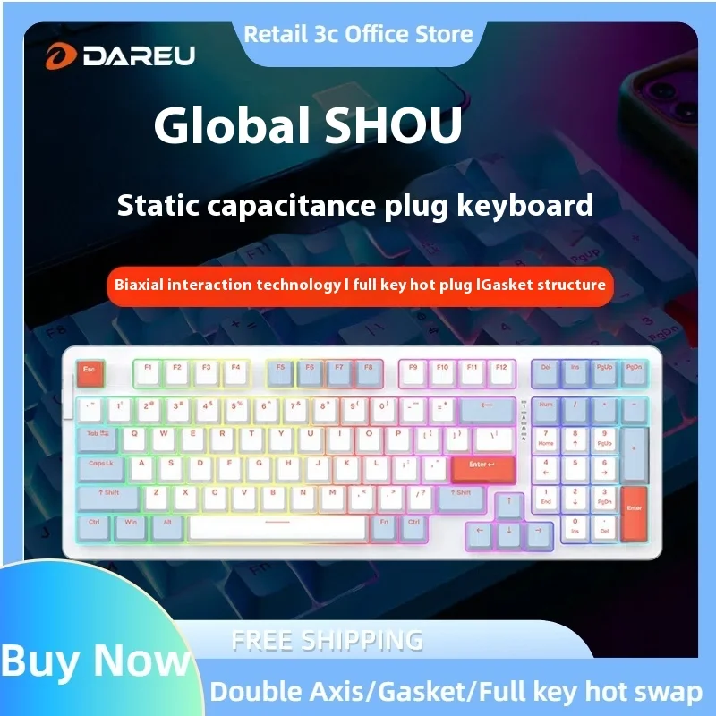 

Dareu A98 Mechanical Keyboard 97 Keys Gasket Structure Wireless One Mode Full Key Hot Swap Custom Gaming Computer Accessories