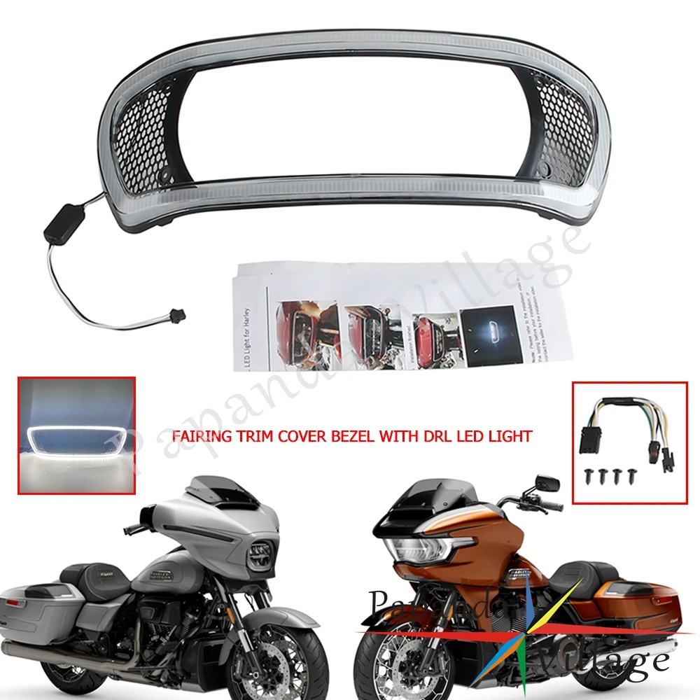 

Motorcycle Headlight Bezel Trim w/ DRL LED Light Fairing Cover For Harley Road Glide FLTRU FLTRXS FLTRXSE Head Light Ring Frame