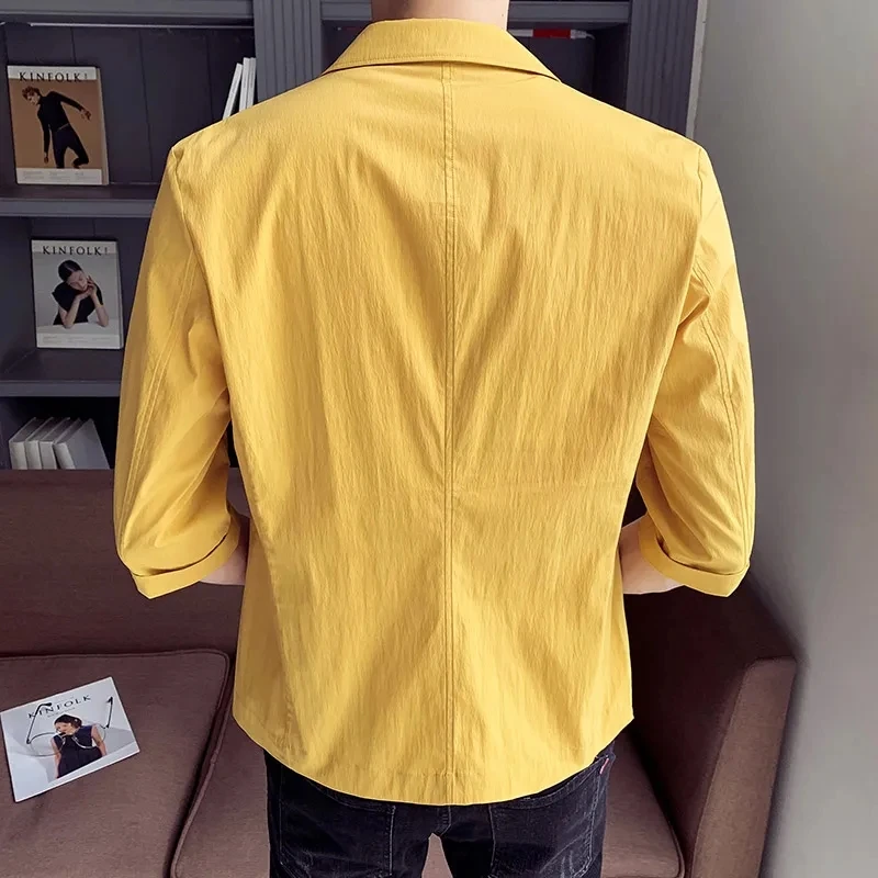 Summer Blazers Jacket Mid-Sleeve Casual Suits For Men Clothing Sunscreen Thin Button Coat Korean Slim Solid Tops Costume Homme