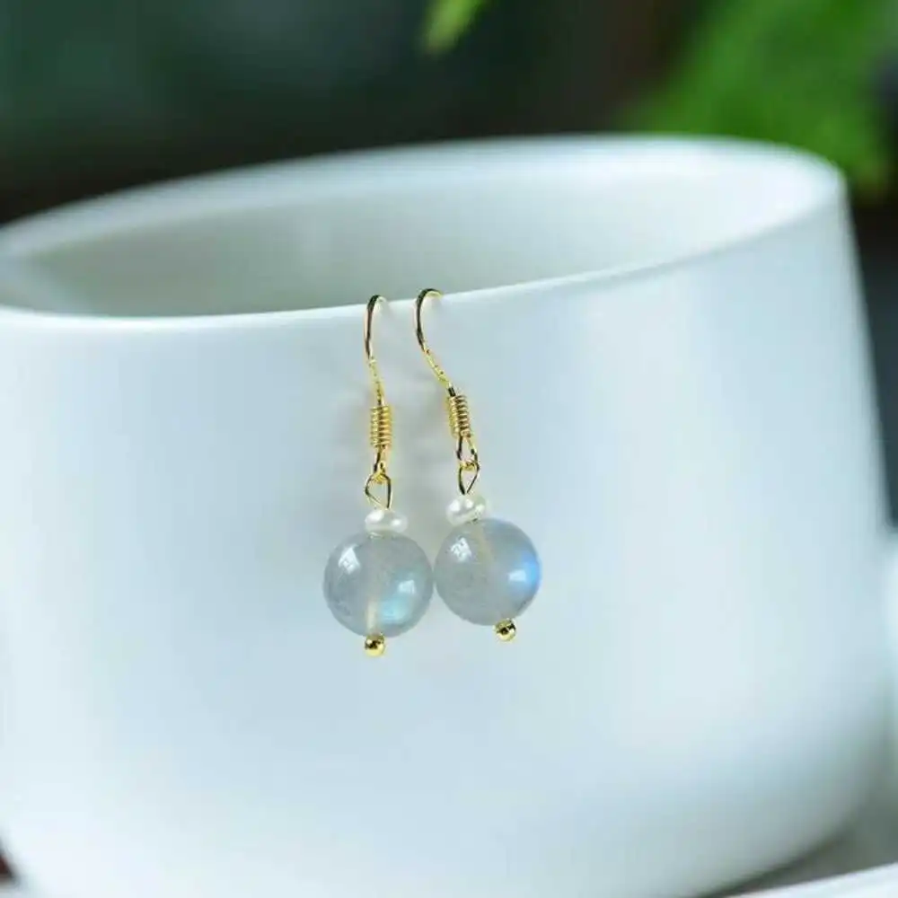 

Natural Moonstone Beads Gemstone Earrings Freshwater pearl Freshwater Beautiful Lucky Holiday gifts New