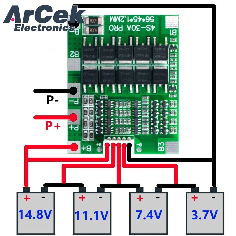 4S 30A 14.8V litowo-jonowe/fosforan litowo-żelazowy akumulatory 18650 BMS zabezpieczenie płytki obwodu drukowanego zrównoważyć układy scalone