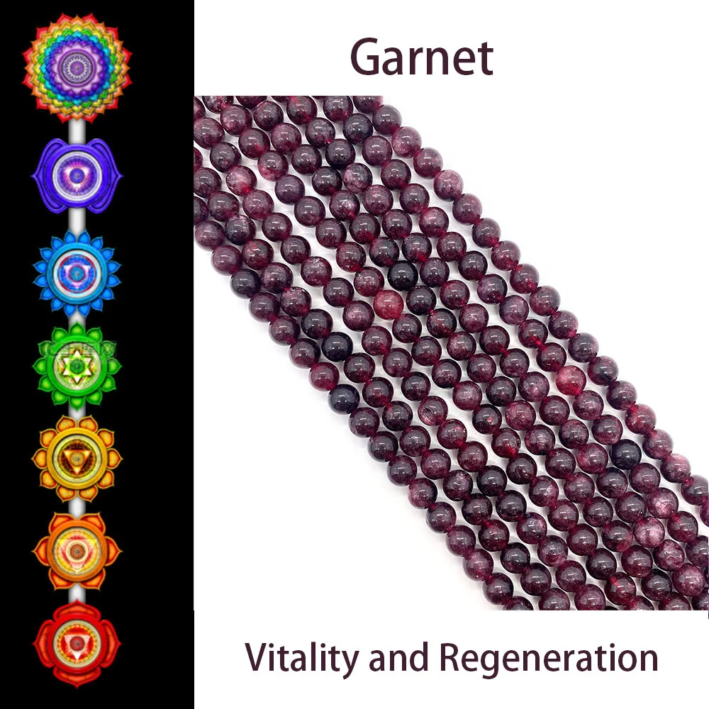 

Natural Semi Precious Stone Garnet Polishing Healing Reiki Chakra Energy Round Bead Jewelry Making DIY Necklace Bracelet