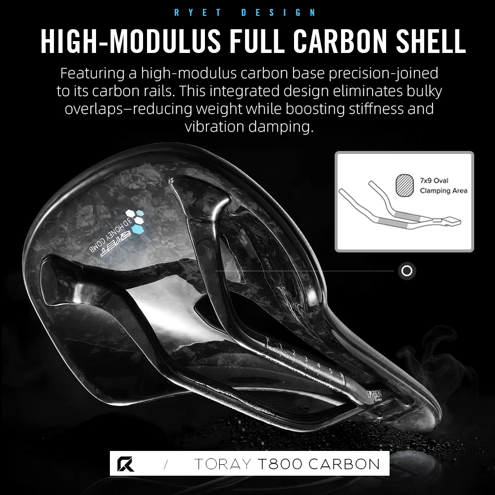 RYET 3D Printed Full Carbon Saddle 140mm Super Light 120g Road MTB Racing Bicycle Seat Cushion Cycling Seating Bike Cushion Part