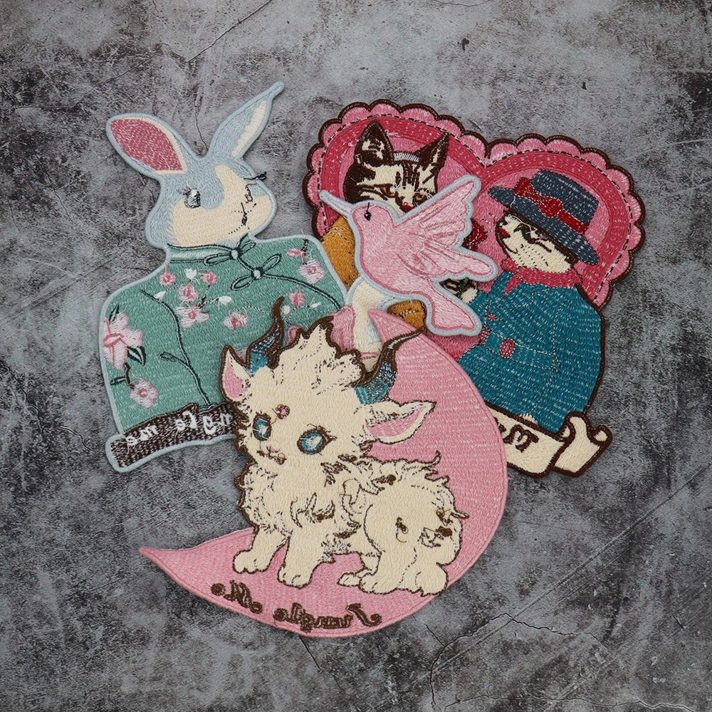 Embroidery Rabbit Badg, Moon Kirin Patch,Cats show love  patch Cartoon Appliques sewing Patches for Clothes DIY Accessory