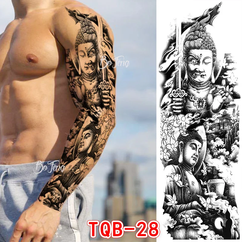 Manga de tatuajes temporales de gran tamaño para brazo completo, pegatina de tatuaje impermeable de múltiples estilos, arte corporal, hombres y