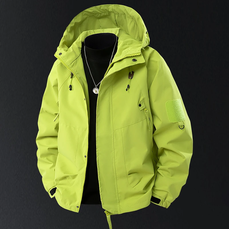 Spring Autumn Men's Outdoor Hooded Jacket Windbreaker Waterproof Mountain Skiing Hiking Camping Multiple Pockets Zipper Jacket