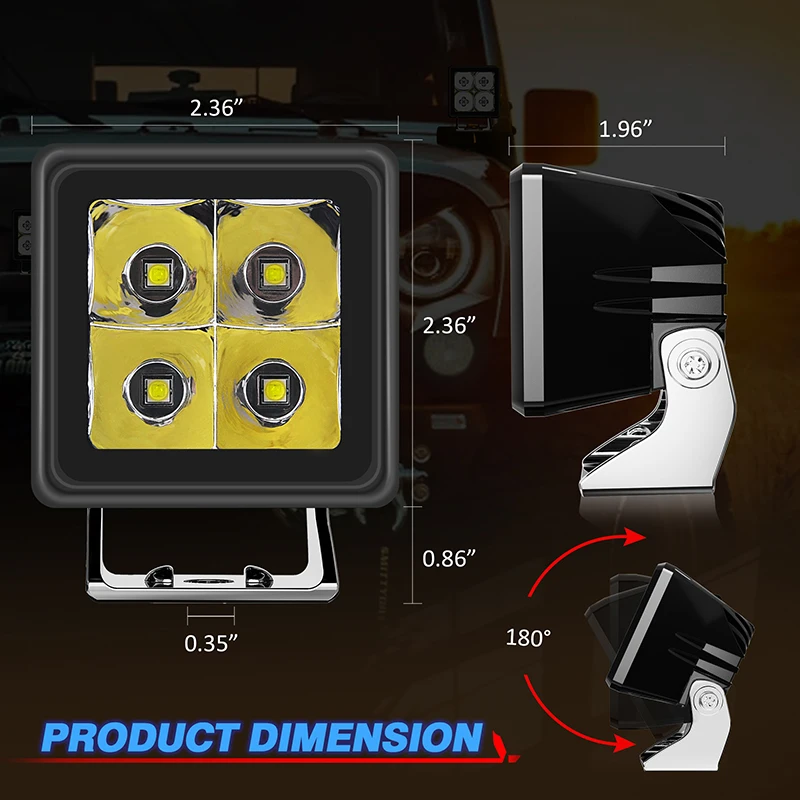 MICTUNING 20W LED Work Light 2pcs Bezel-Less LED Driving Spot Lights Fog Light For Off Road 4x4 Truck Boat SUV ATV Tractor Boat