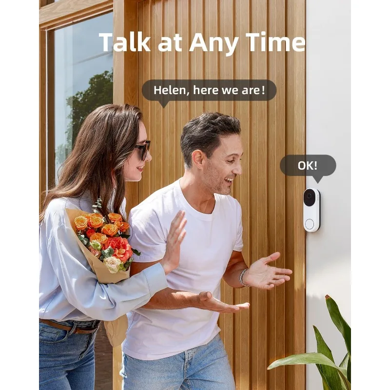 Caméra de sonnette sans fil, 16 Go de stockage local, vision nocturne de document, sonnette vidéo, nous-mêmes avec Alexa, mouvement et anneau