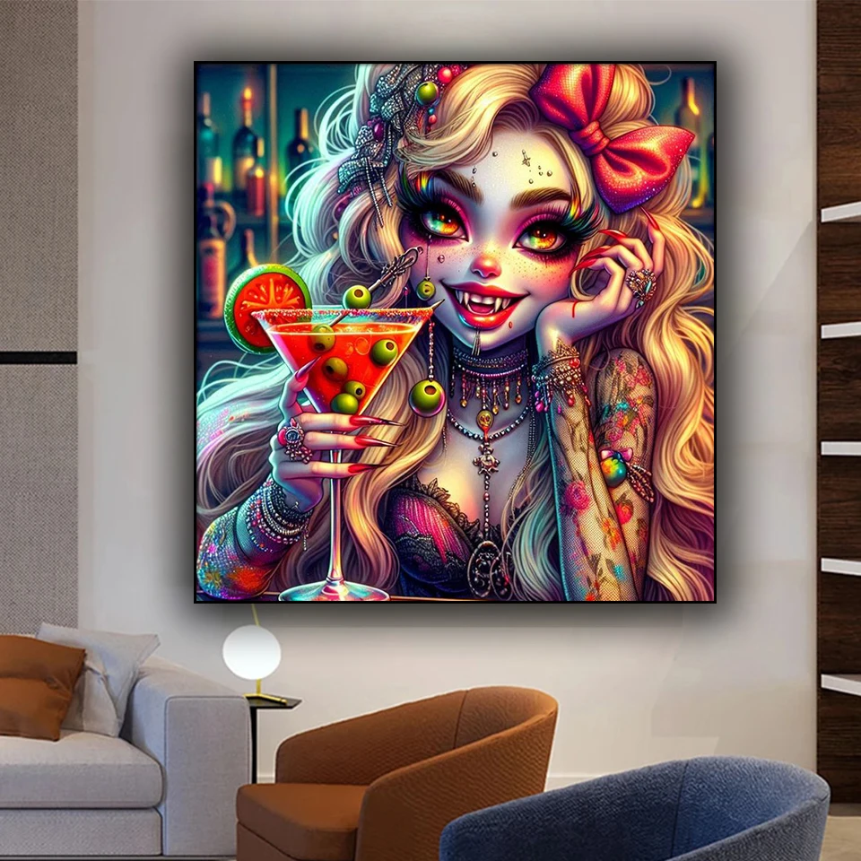 Vampire women drink alcohol DIY Diamond Painting, Full Square Diamond Mosaic Mythology Art Gift for home Decor