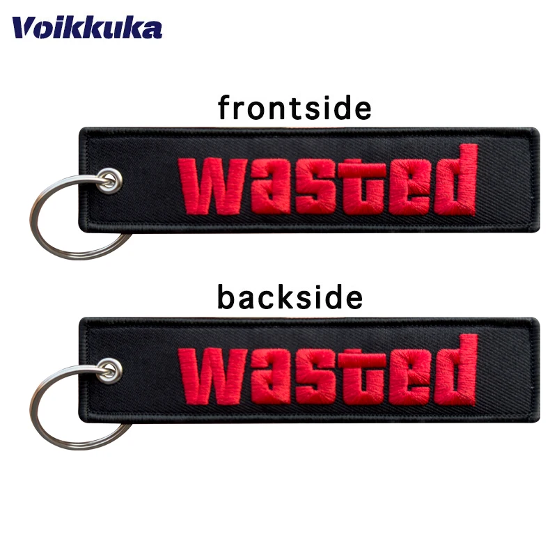 1 Stück/2 Stück/3 Stück Set Verkauf Schwarz Tag Wasted Beide Seiten Stickerei Schlüsselanhänger Motorradschlüssel für Männer Frauen