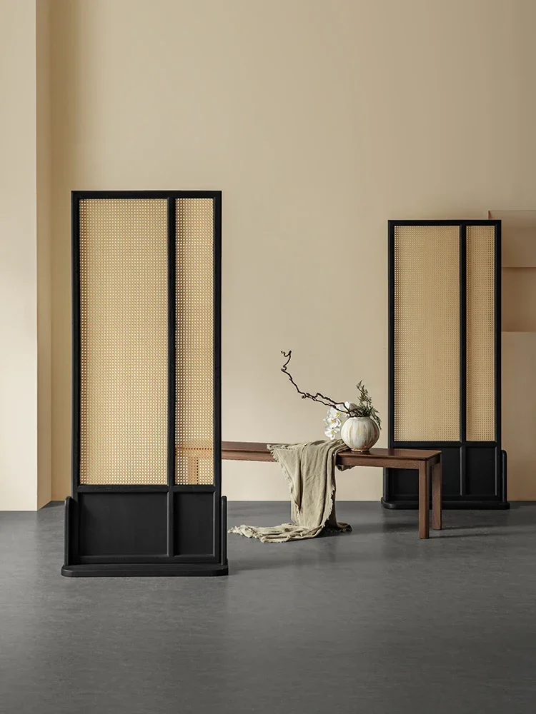 Screen Modern simple rattan solid wood living room partition ash wood removable home screen