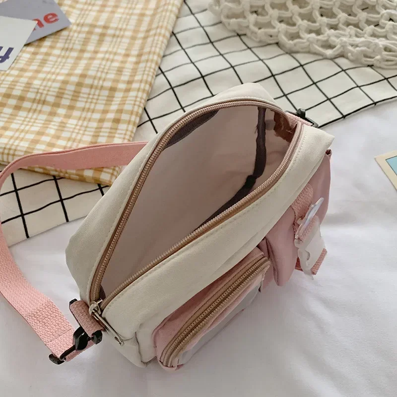النمط الياباني Kawaii حقيبة الفتيات طالب حقيبة نايلون صغيرة متعددة جيوب شفافة حقائب كروسبودي بولسا موهير المرأة حقيبة كتف جديدة