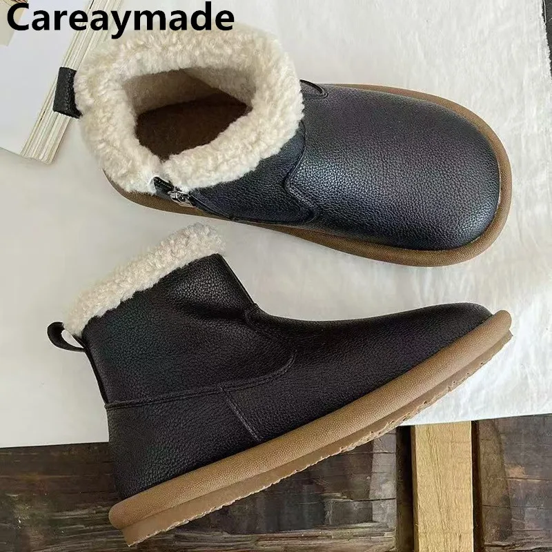 

Careaymade-Genuine leather wider toe Women's shoes,Winter Warm Comfortable Low-Heeled Sheepskin Faux Fur Round-Toe Flat Females