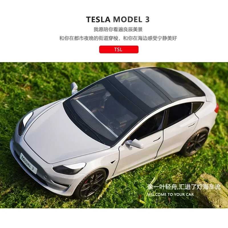 1:24 Tesla Model 3 High Simulation Diecast Metal Alloy Model car Sound Light Pull Back Collection Kids Toy Gifts A619 Christmas