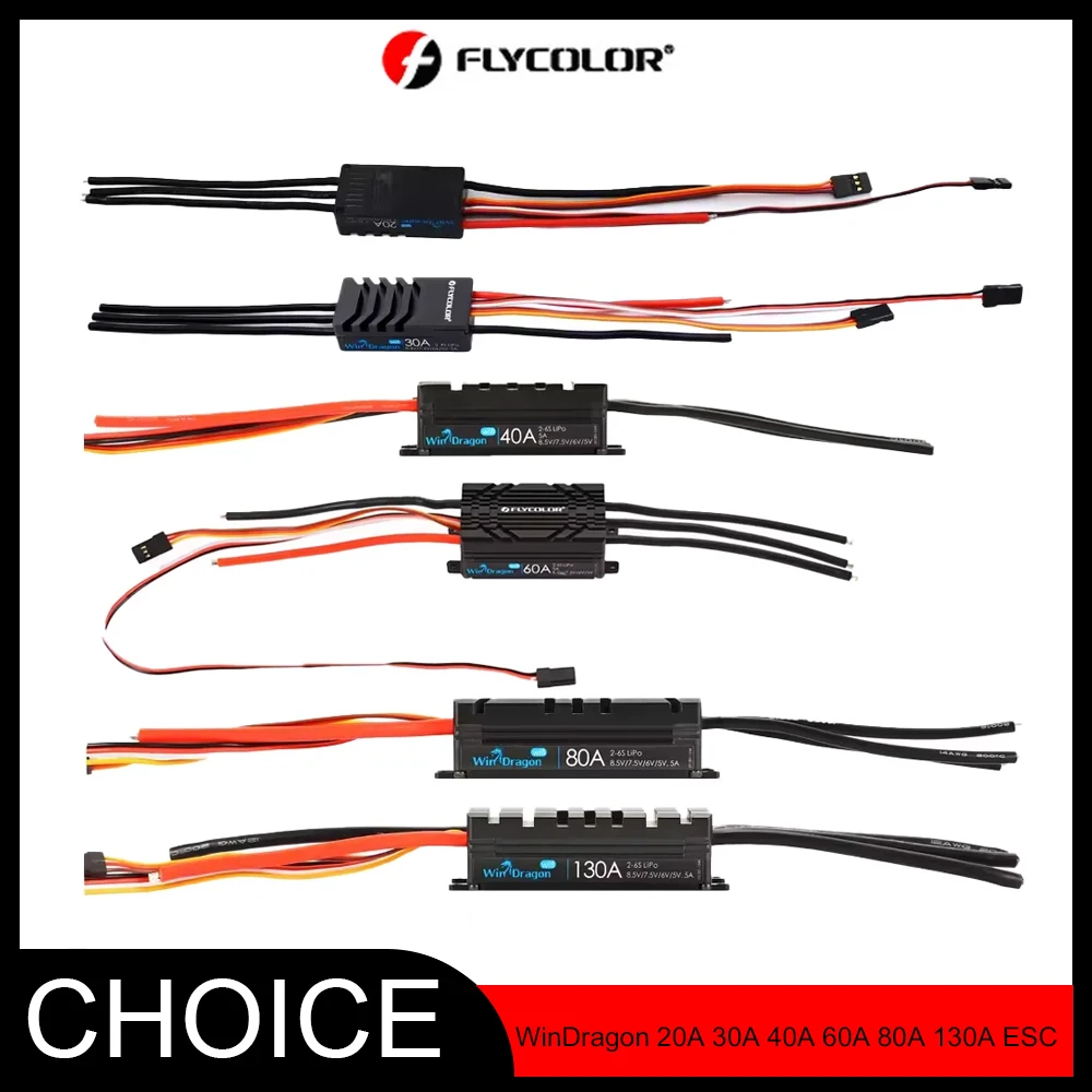 

FLYCOLOR WinDragon 20A 30A 40A 60A 80A 130A ESC 2-6S Brushless Speed Controller for RC Airplane Aircraft Fixed Wing Helicopter