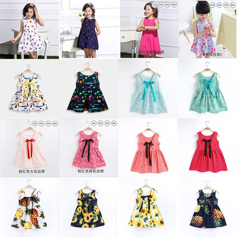 

2024 Summer Girls Print Princess Dress Korean Version Style Children Cotton Sleeveless Sundress For 1-6Years Kids Casual Dress