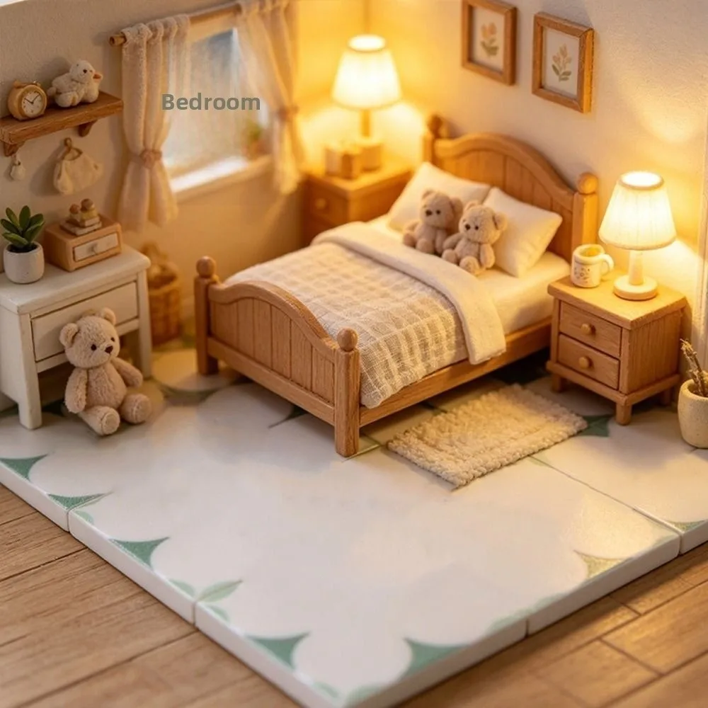 4pcs/set 1:12 Scale Miniature Dollhouse Flooring Mini DIY Dollhouse Spliced Flooring 58X58x3mm Solid Wood Floor Tiles