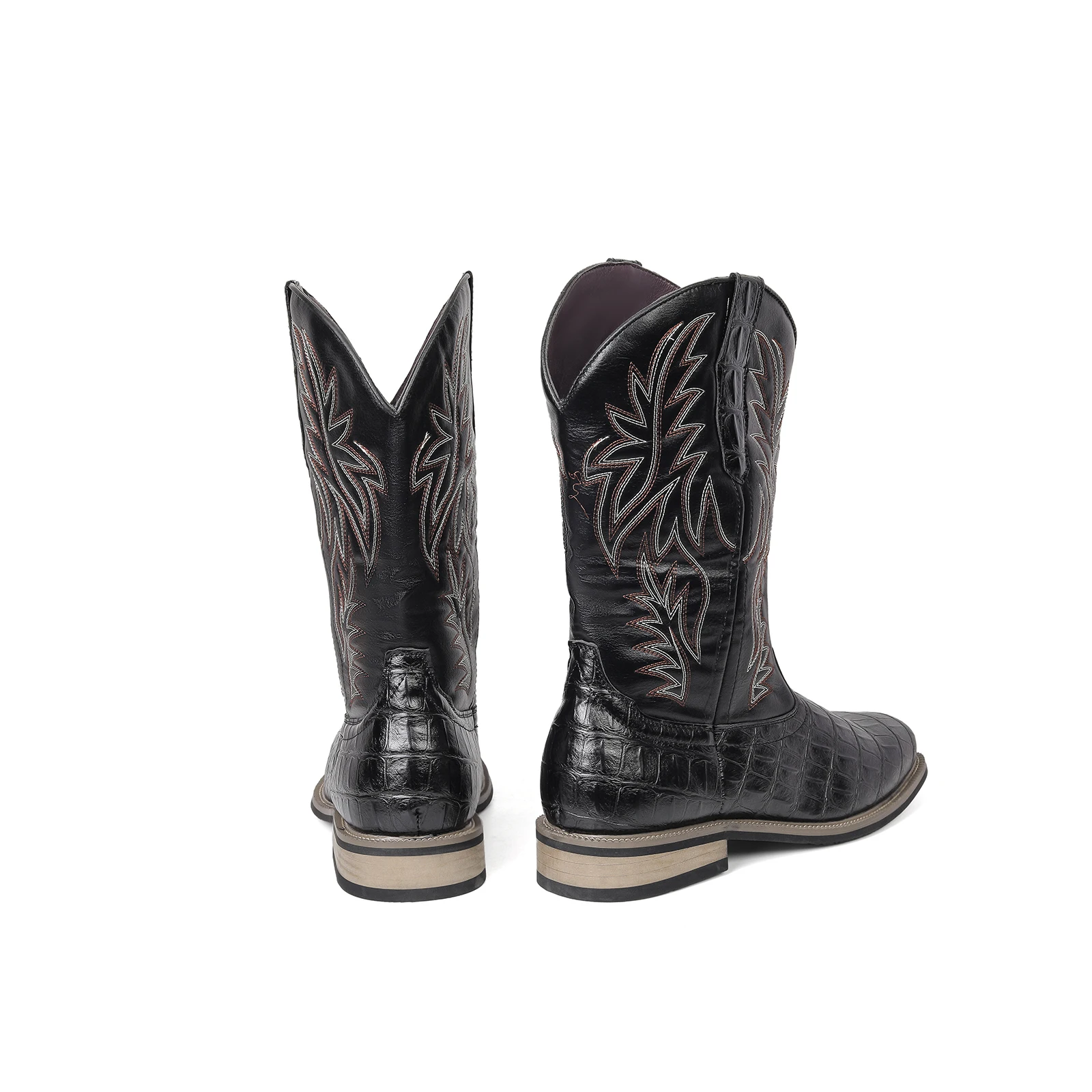 Hommes bottes de Cowboy occidentales broderie rétro mi-mollet bottes automne hiver chaussures hommes bottes d'extérieur chaussures occidentales taille 38-48