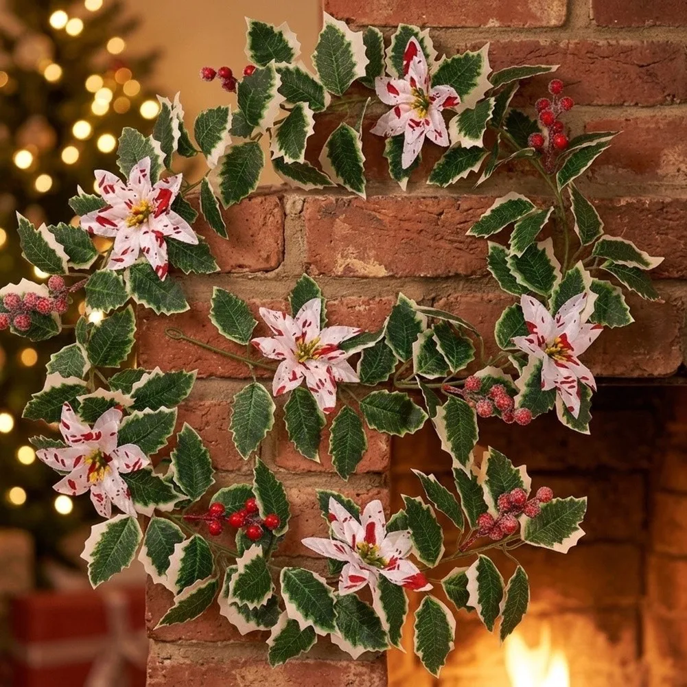 Artificial Christmas Vine 175cm with Red Berries for Seasonal For fireplace Staircase and Dining Table Styling