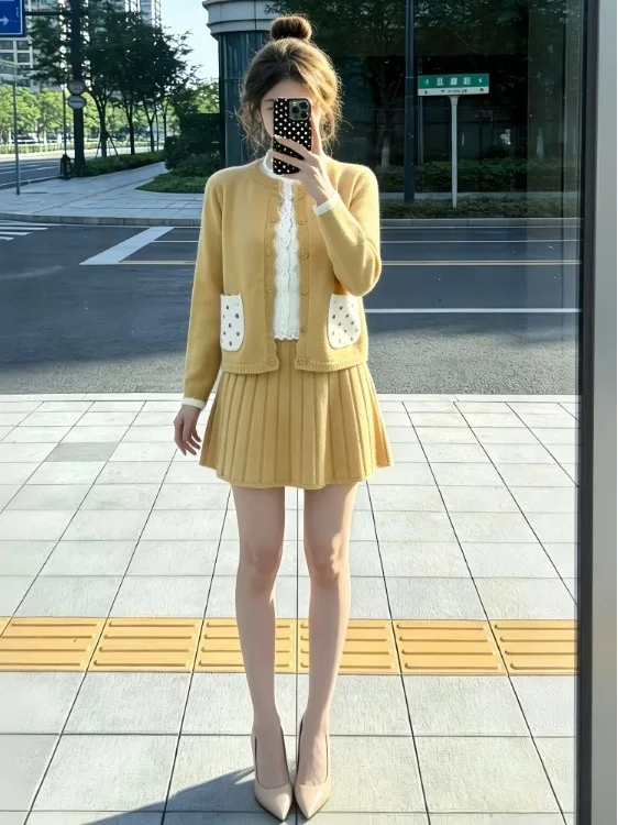 Inspired Knitted Top And Skirt Set Women's Fashion Autumn Winter High End Feel Half Length Skirt Two Piece Ensemble
