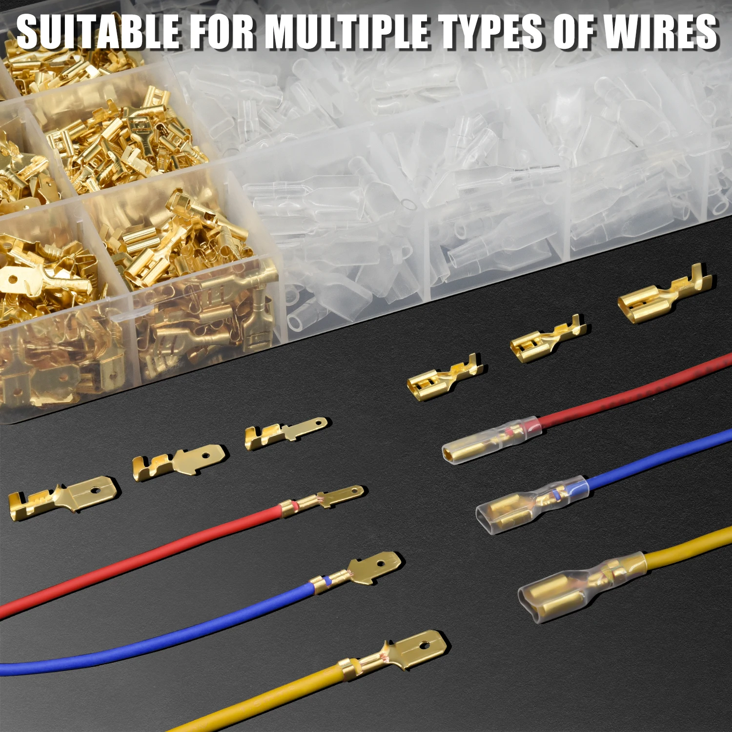 SN-58B Kit di strumenti di crimpatura da 300 pezzi Set di connettori per terminali aperti da 2,8/4,8/6,3 mm con terminali non isolati Pinze a crimpare AWG 23-16