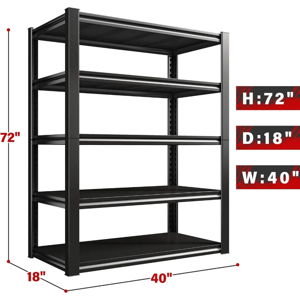 Garage Shelving Heavy Duty Storage Shelves Load 2500Lbs Adjustable Garage Shelves Heavy Duty Shelving 5-Tier 40