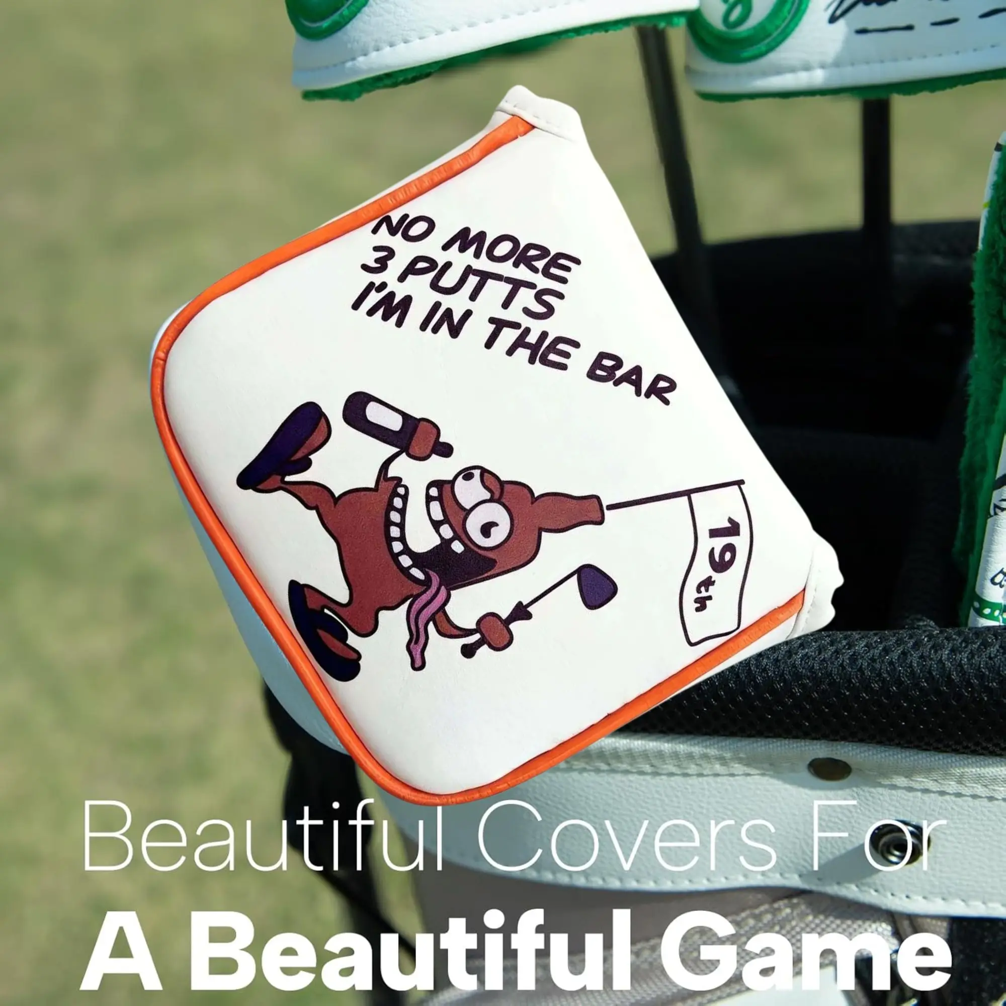 Funny Originals 19th Hole Mallet Blade Golf Putter Cover White, Great Golf Gift For Golf Lovers view 4