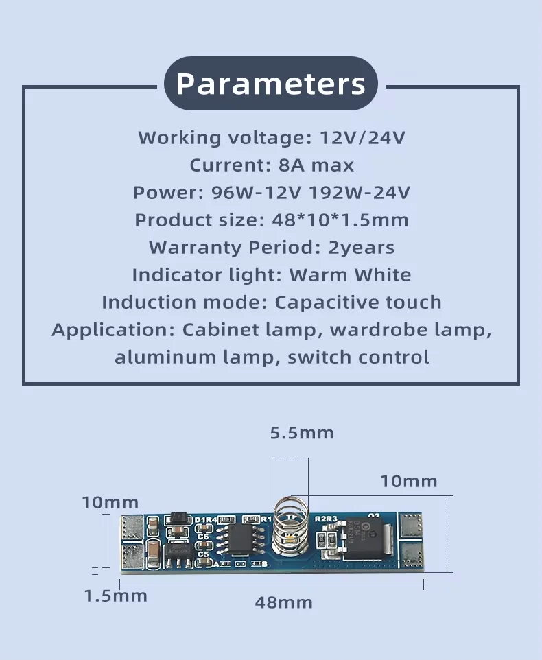 12V 24V LED-Licht mit Touch-Sensor-Schalter Bleifreier PCBA-Dimmer 8A Hochleistungs-LED-Licht-Touch-Schalter – Detail 4