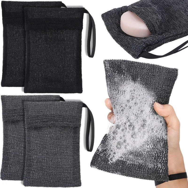 

Bathroom Soap Foaming Net Bath Scrubbing Skin Friendly Soap Bag Large Pocket Soft Black Bubble Net Bathroom Accessories