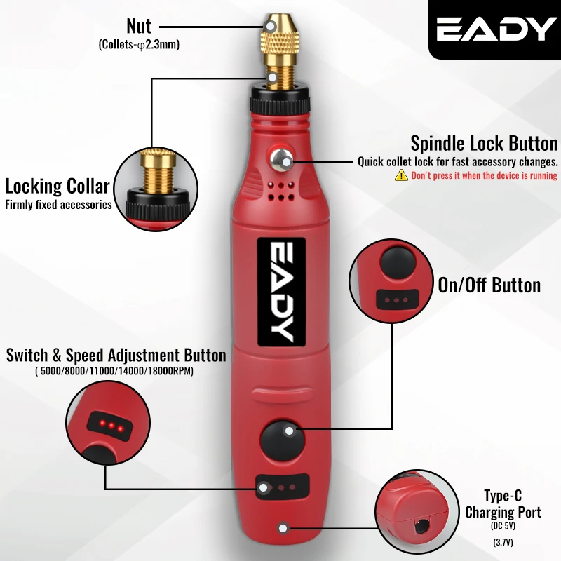 EADY 3スピード回転工具（アダプター付き）、コードレス電動グラインダー、精密彫刻機、多目的研磨機、DIYクラフト用