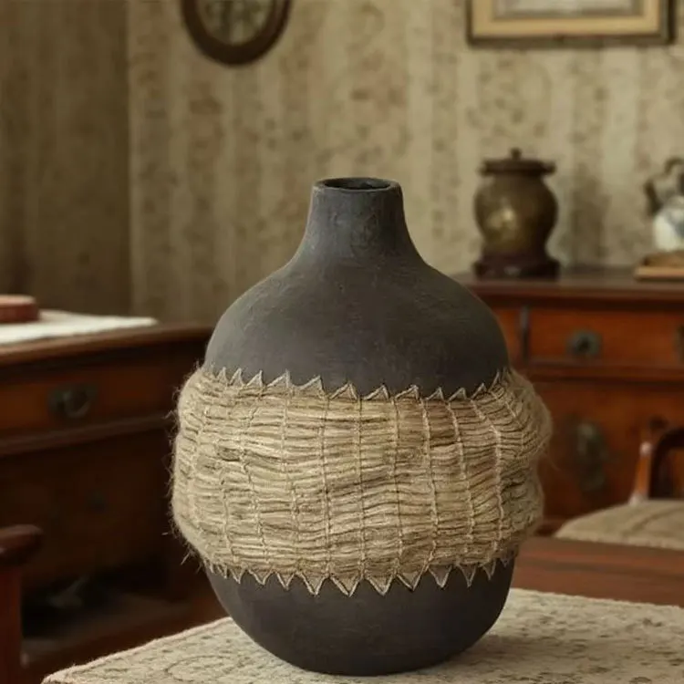 Wabi Stillwind retro Zen vase ornament model room B & B home living room study desktop antique flower arrangement device