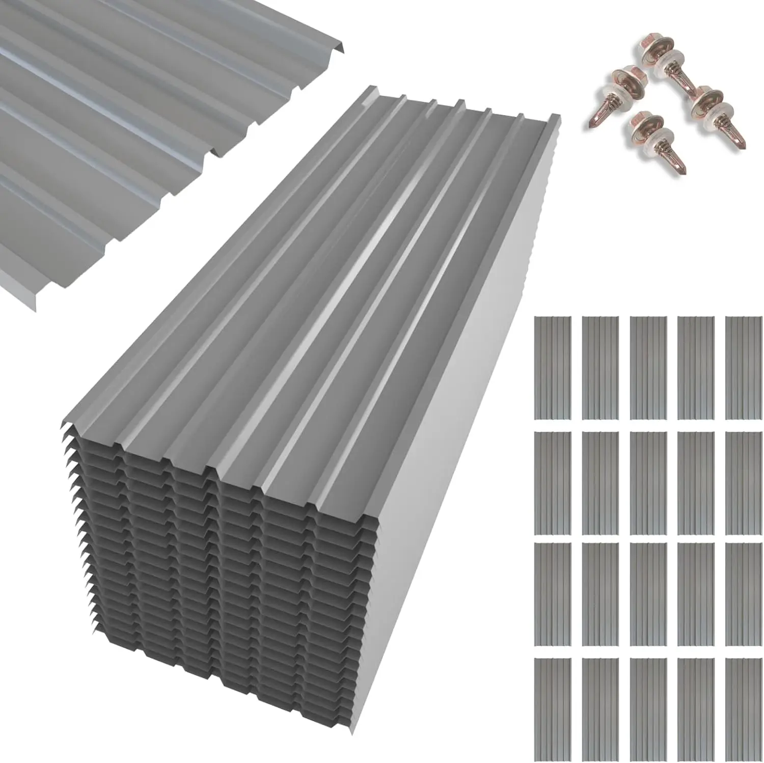 20 Pcs Metal Roofing Panels, 6.1 Feet Corrugated Galvanized Roofing Panels Metal Siding Panels with Steel Screws for Pergola