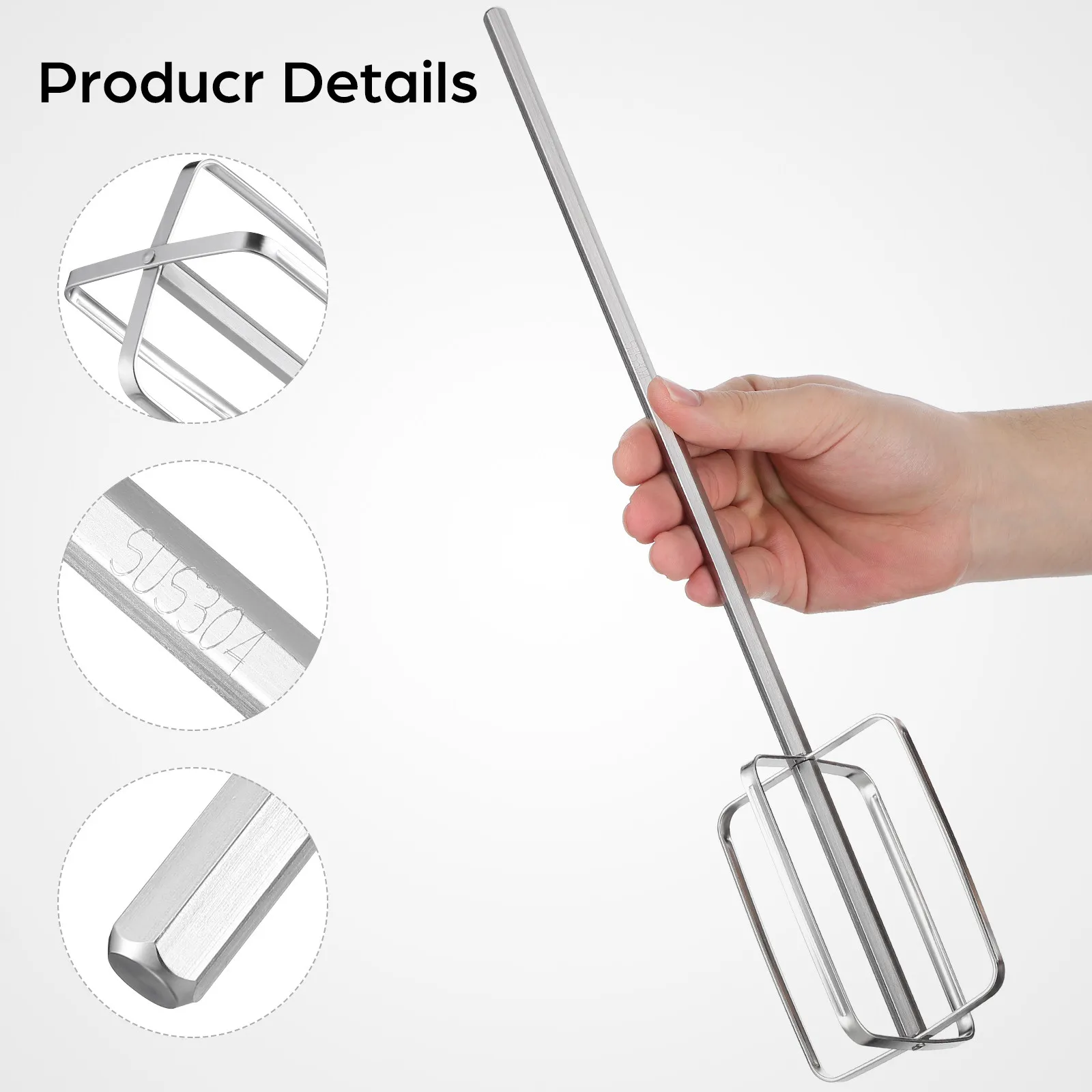 Stainless Steel Meat Mixing Rod 40cm Thickened Manual Whisk for Meat Paste Hot Pot Kitchen Tool