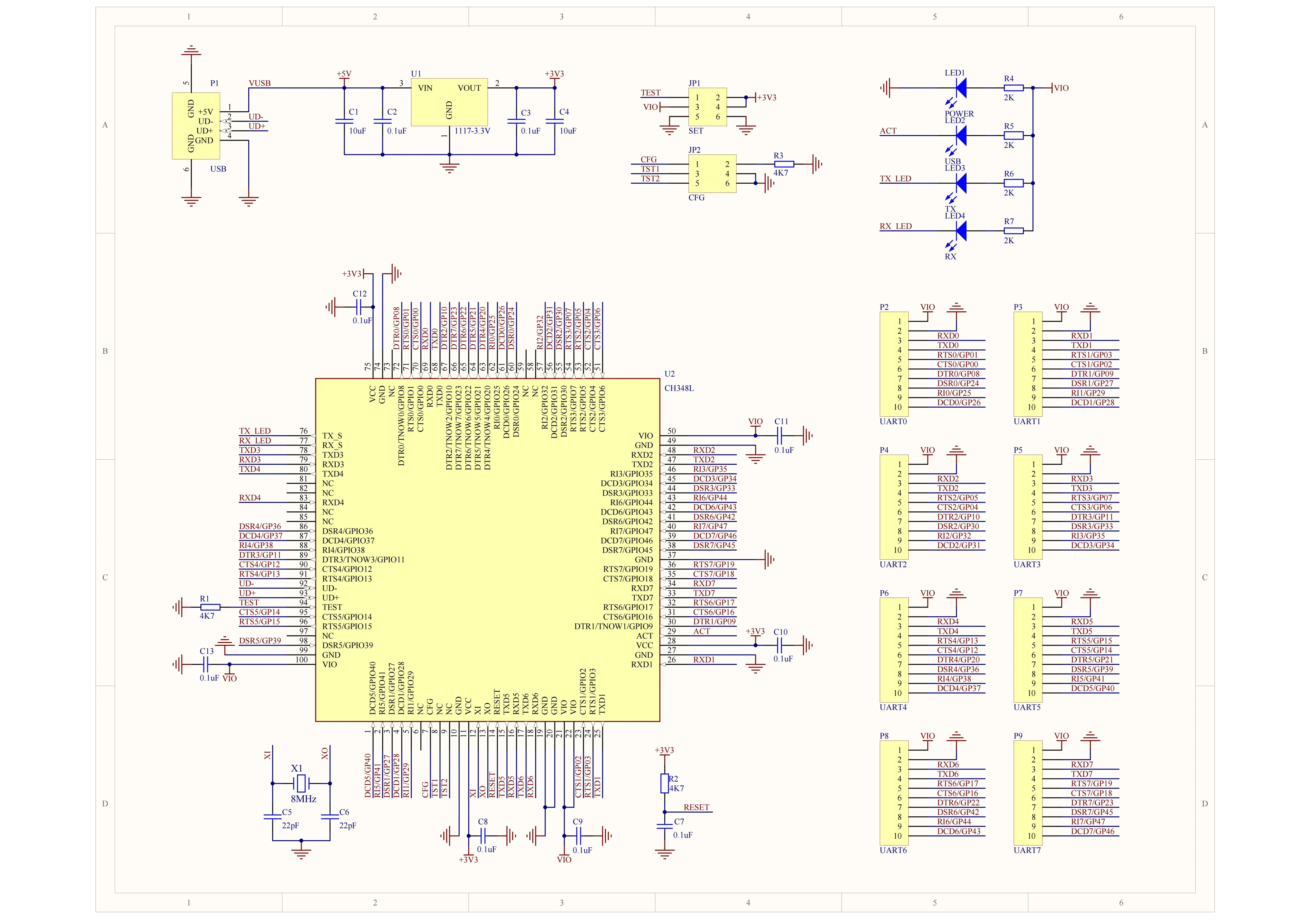 CH348L9T-EVT-TTL WCH CH348L Module de convertisseur série de niveau TTL USB vers 8 canaux