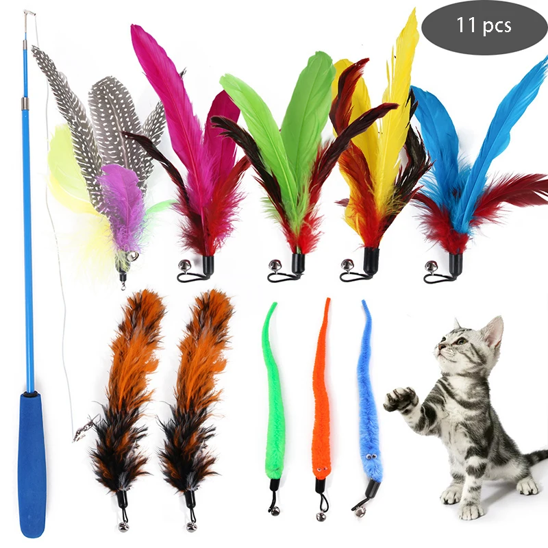 Cat Interactive Toys Pet Retractable Feather Bell Refill Replacement Catcher Product for Cat Exercise Feather Teaser Stick Wand