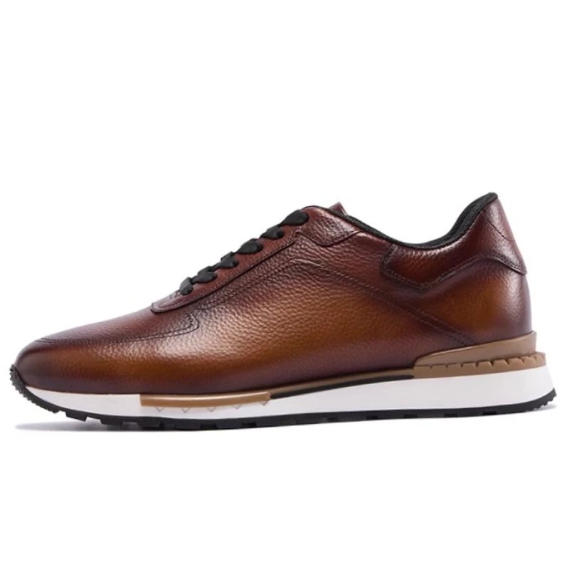 Genuine Leather Breathable Business Leisure Sports Shoes Men's High-end Handmade Comfortable Thick Soled Height Increasing Shoes