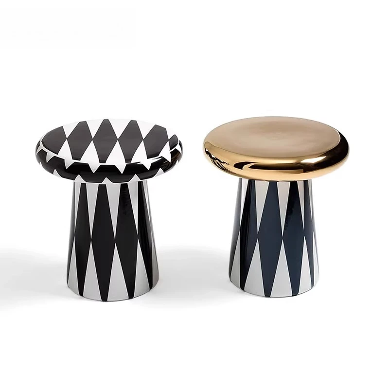 

Nordic designer electroplated ceramic round mushroom edge few model house ornament corner few painted small side table